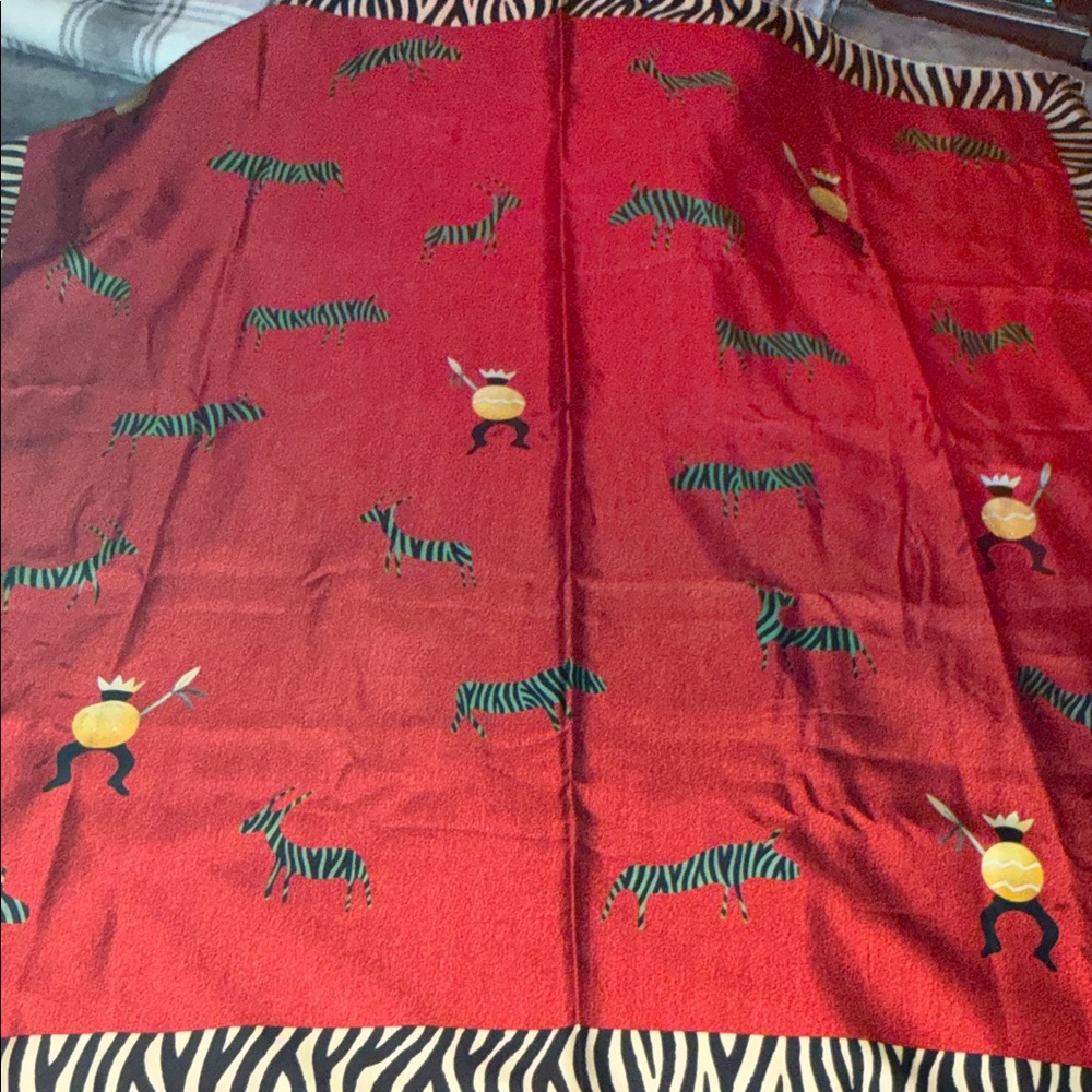 Preloved Bvlgari Red and Black Zebra Print Textile 100% silk great condition